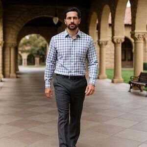 Nordstrom Men's Shop Button-Up Long Sleeve Shirt Trim Fit 16.5/34 Blue Black VTG